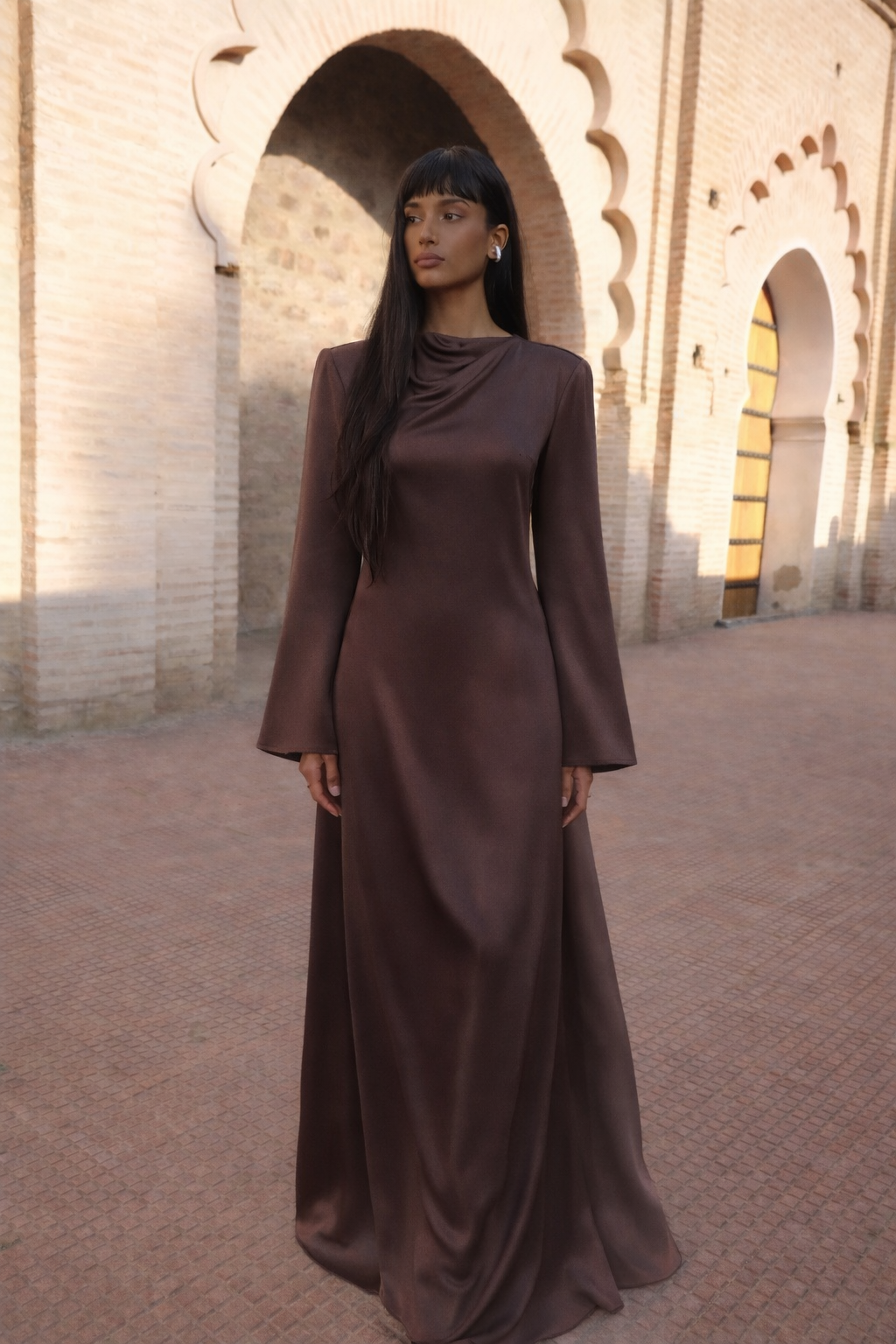 Robe soie marron Faïrouz