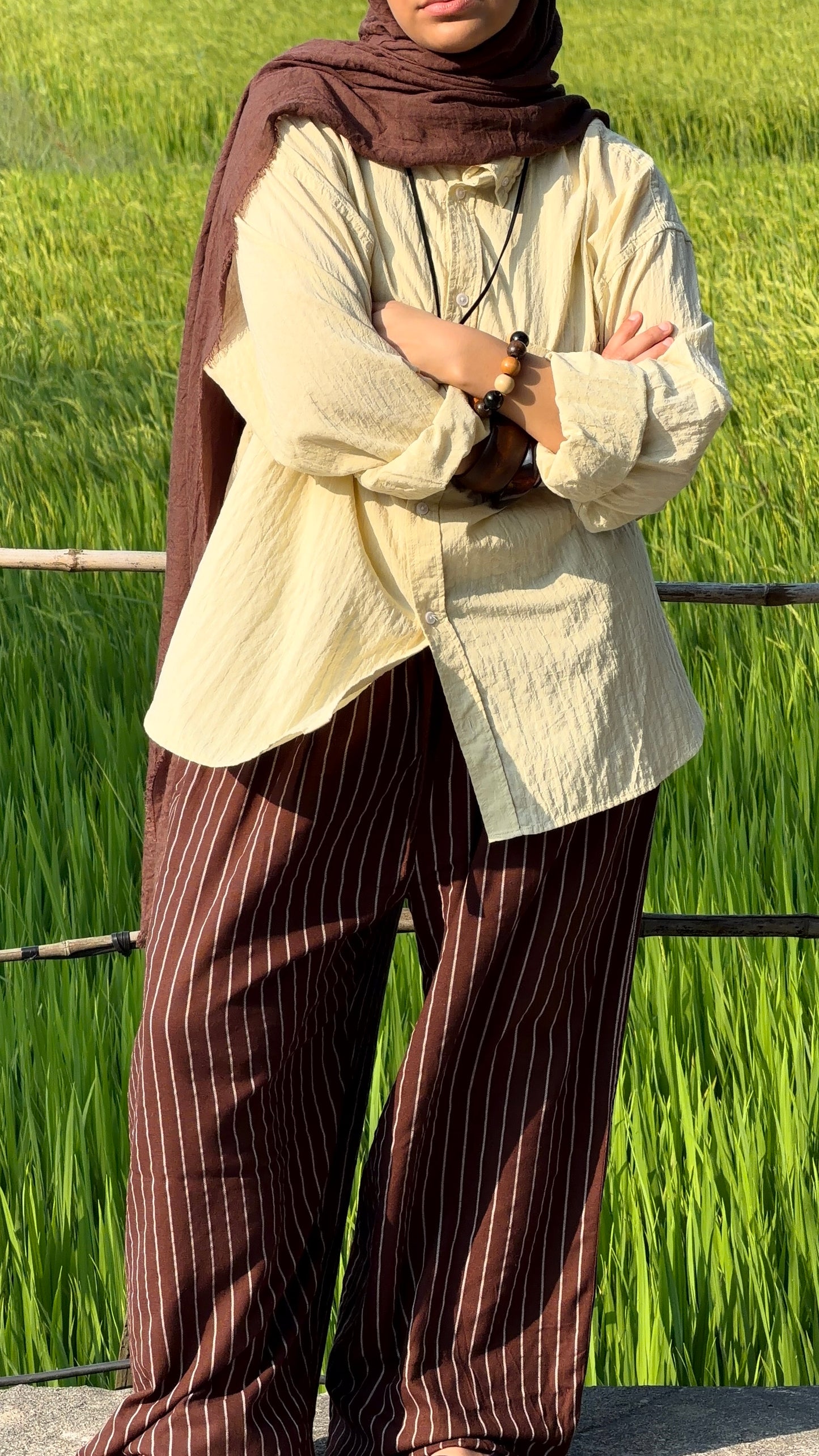 Pantalon ballon lin rayé