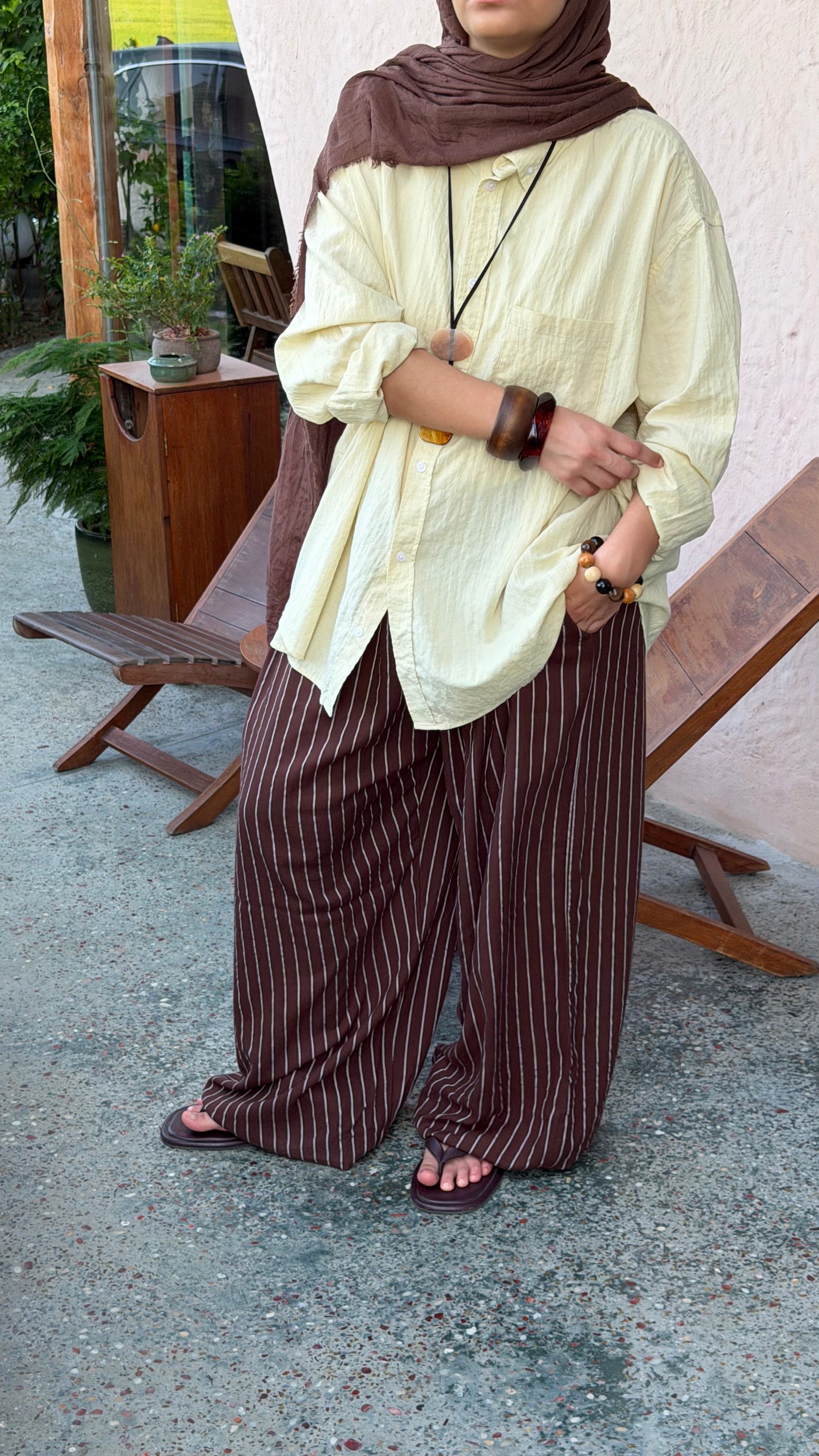 Pantalon ballon lin rayé